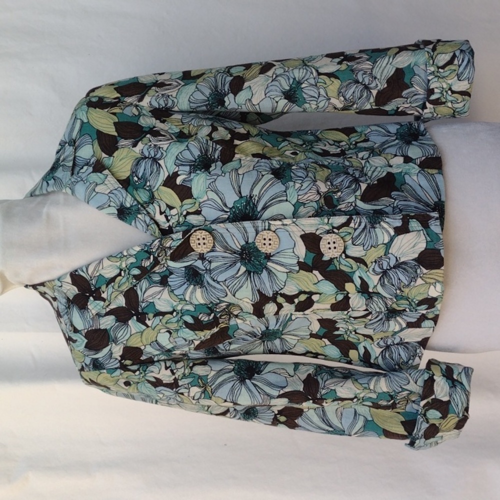 R.Q.T. Petite Blue Floral Linen Blazer Women's 6P